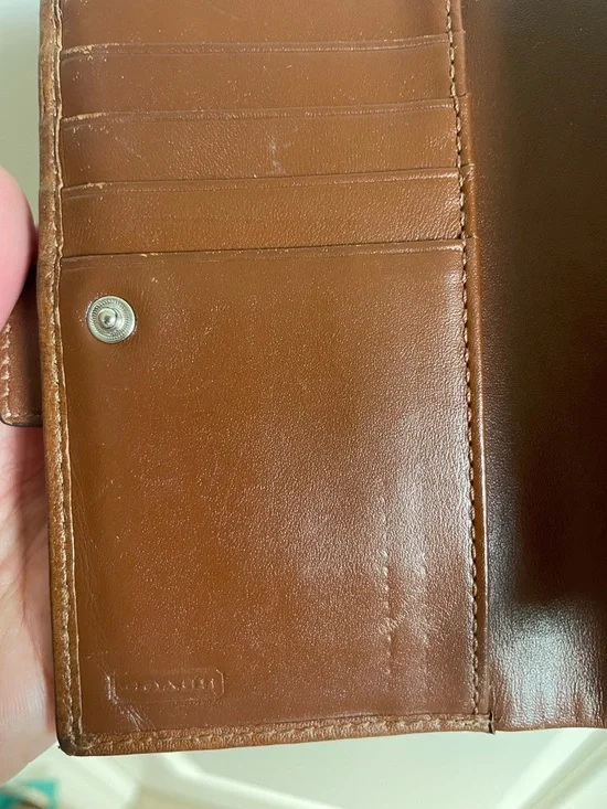 Coach Brown Signature Canvas Bifold Wallet with Tan Leather Trim - Picture 7 of 8